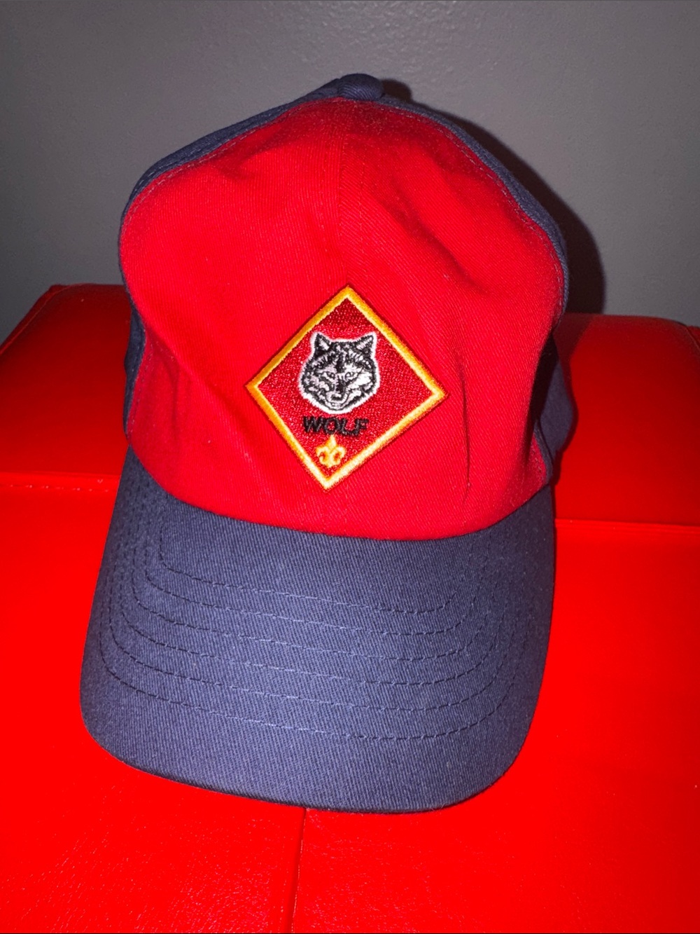 Wolf Patch Red and Navy Cat Hat